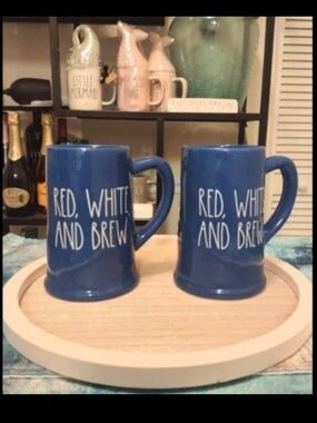 Rae Dunn Blue Ceramic 'Red, White and Brew' Mug - Set of 2
